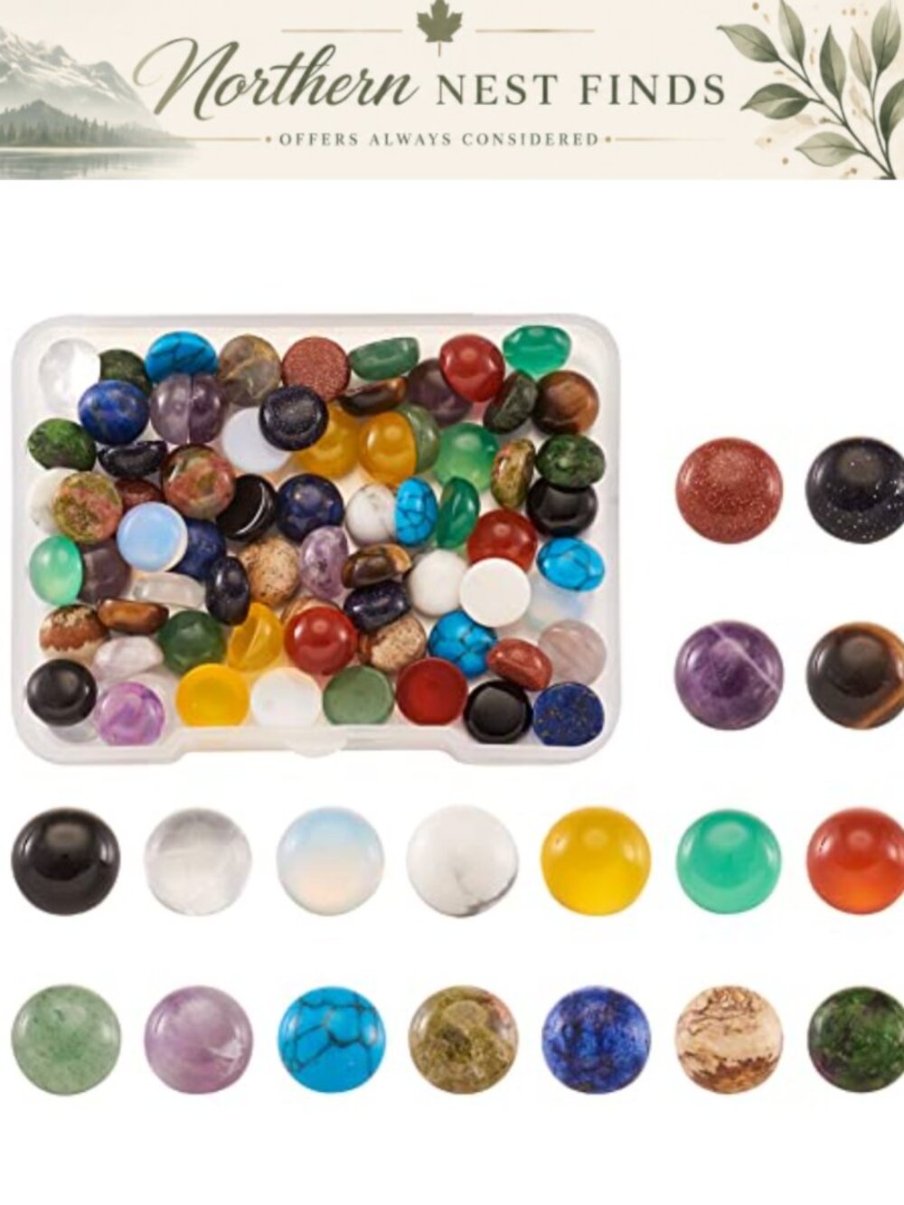 90pc 8mm Natural Stone Cabochons Half Round Flatback Healing Chakra Quartz